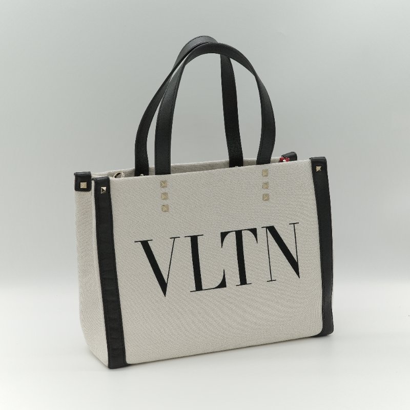 Valentino 華倫天奴 VLTN 迷你 黑白 帆布拼接 牛皮 托特包-3