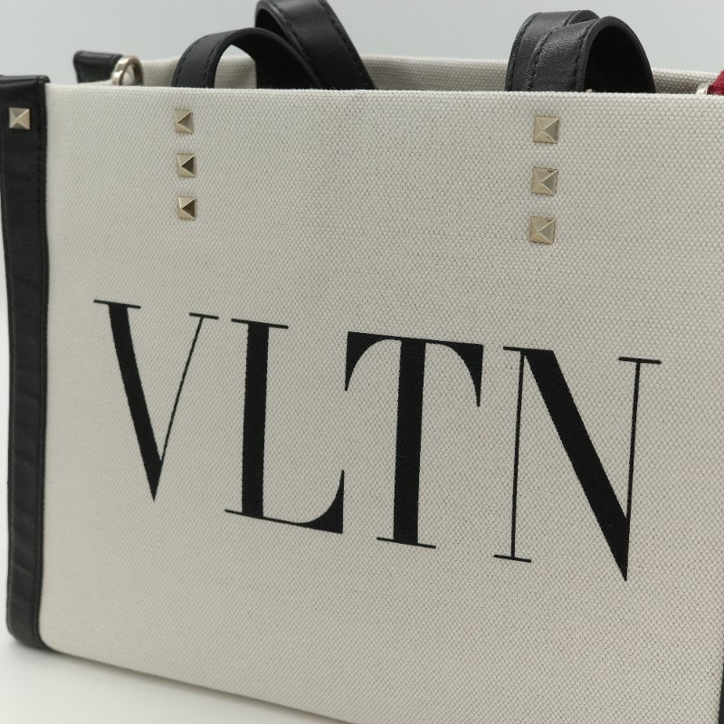 Valentino 華倫天奴 VLTN 迷你 黑白 帆布拼接 牛皮 托特包-9