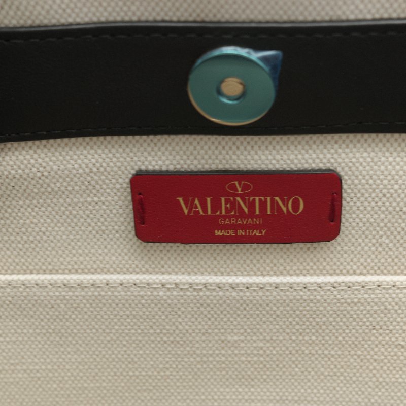 Valentino 華倫天奴 VLTN 迷你 黑白 帆布拼接 牛皮 托特包-12
