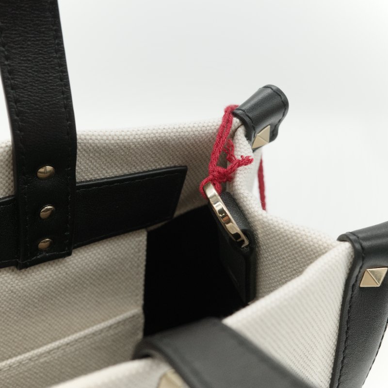 Valentino 華倫天奴 VLTN 迷你 黑白 帆布拼接 牛皮 托特包-13