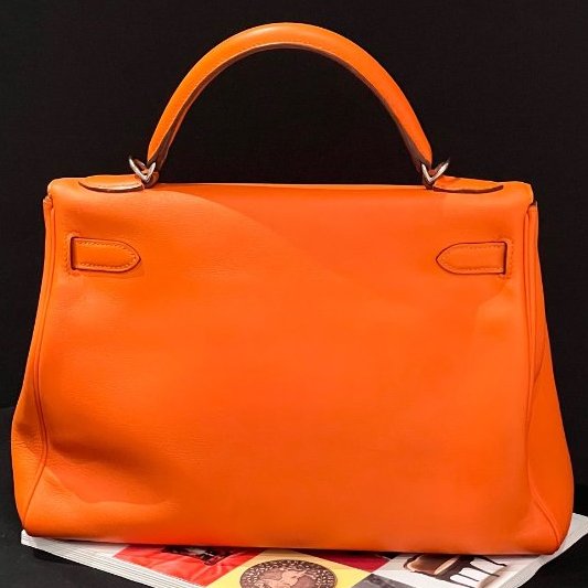 愛馬仕Hermes Kelly32 愛馬仕橙銀扣 ec皮 手提包-1