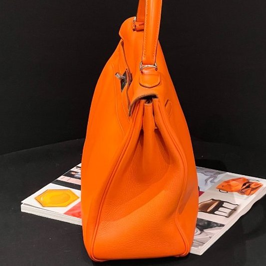 愛馬仕Hermes Kelly32 愛馬仕橙銀扣 ec皮 手提包-3
