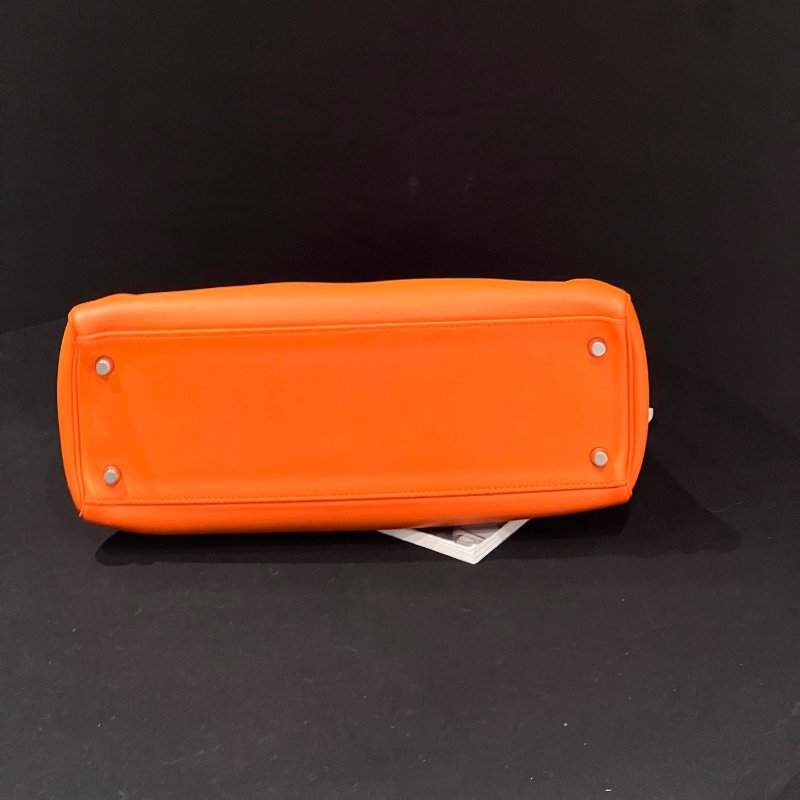 愛馬仕Hermes Kelly32 愛馬仕橙銀扣 ec皮 手提包-4