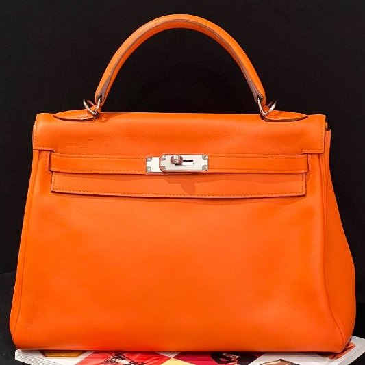 愛馬仕Hermes Kelly32 愛馬仕橙銀扣 ec皮 手提包-5