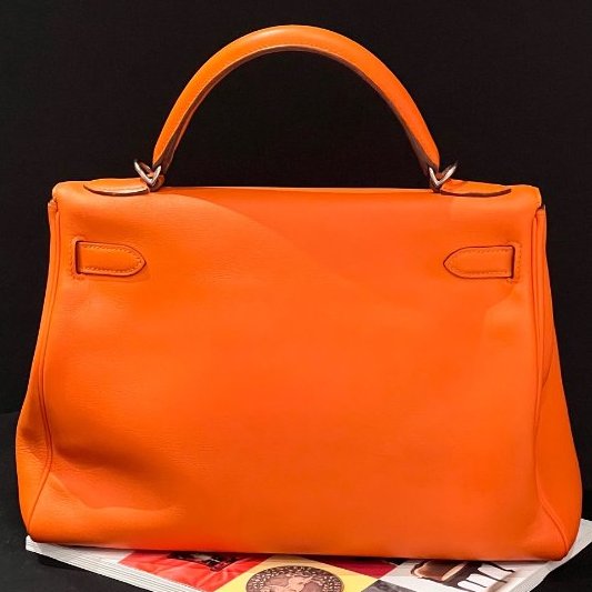 愛馬仕Hermes Kelly32 愛馬仕橙銀扣 ec皮 手提包-6