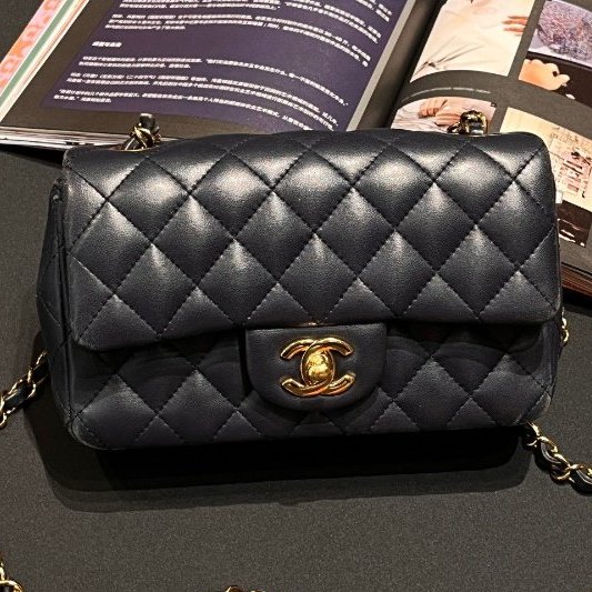 香奈兒/Chanel CF大mini 藏藍色金扣羊皮 鏈條包-0