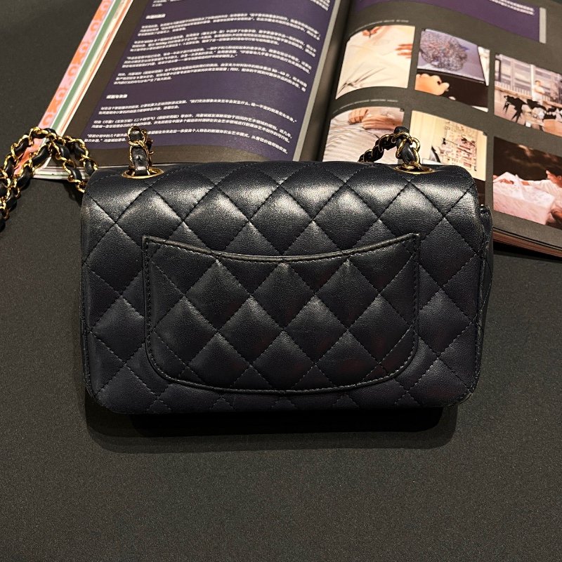 香奈兒/Chanel CF大mini 藏藍色金扣羊皮 鏈條包-1