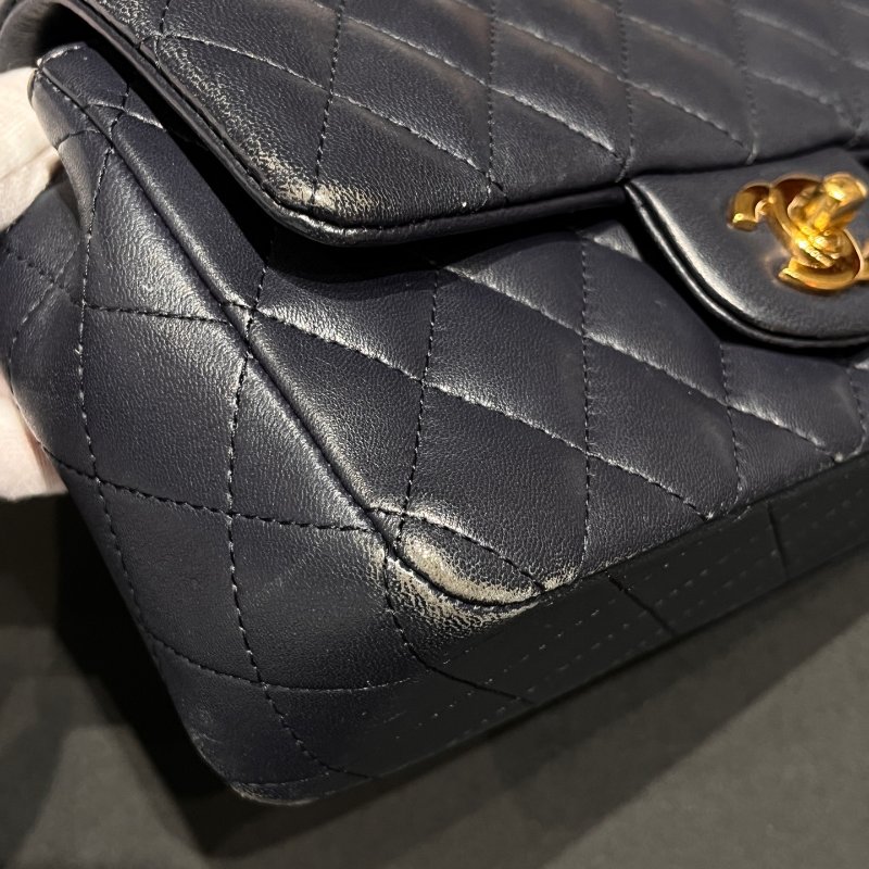 香奈兒/Chanel CF大mini 藏藍色金扣羊皮 鏈條包-7