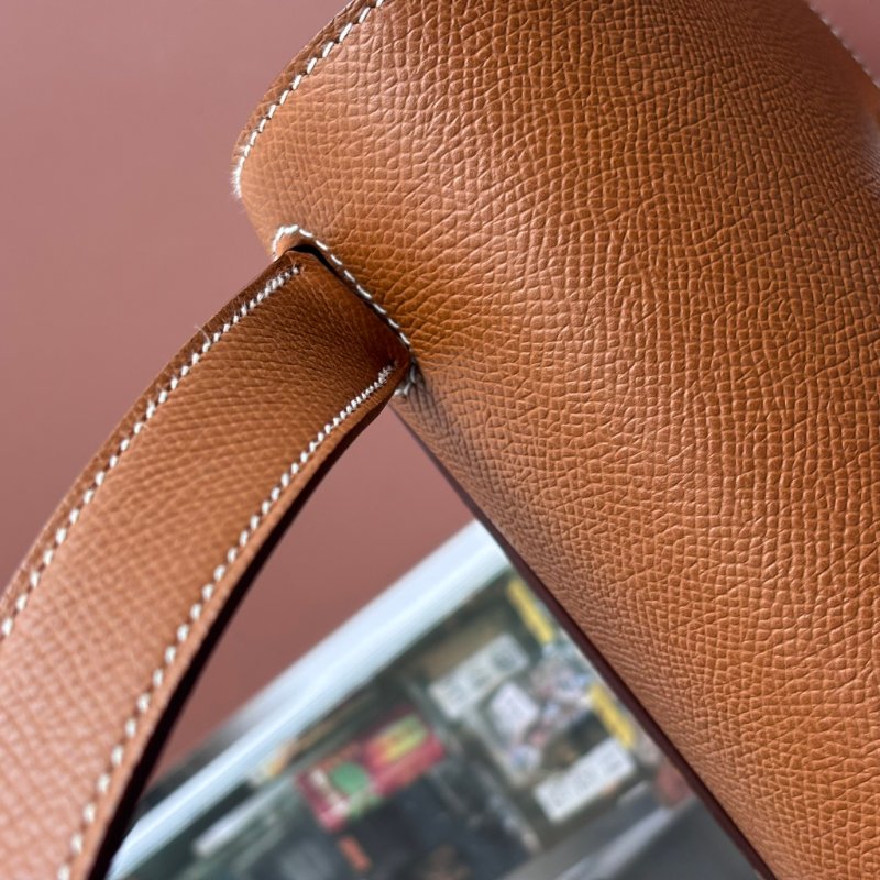 W刻::HERMES:: DELLA 18金棕色皮革銀釦肩背包 屁股包-19