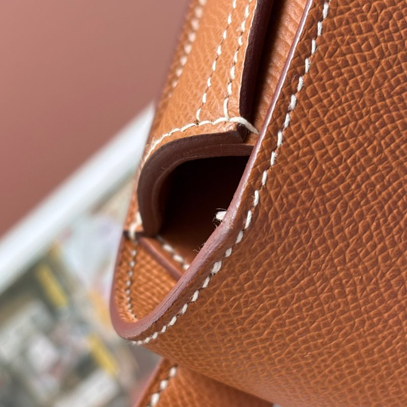 W刻::HERMES:: DELLA 18金棕色皮革銀釦肩背包 屁股包-21