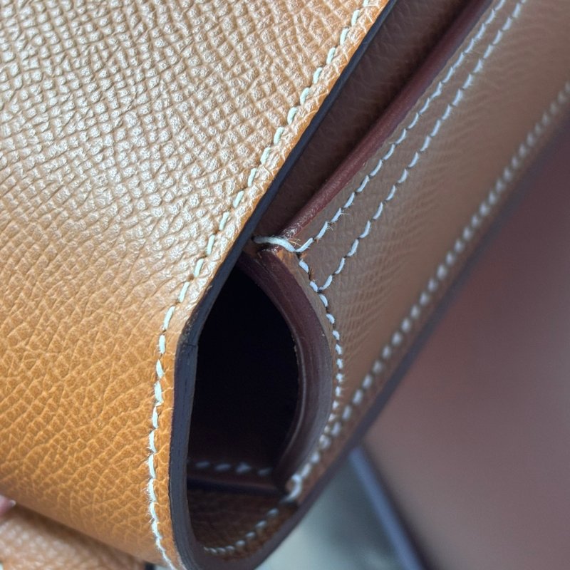 W刻::HERMES:: DELLA 18金棕色皮革銀釦肩背包 屁股包-22
