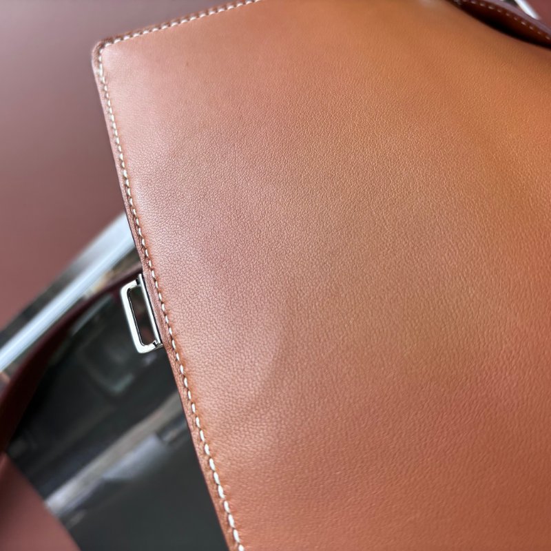 W刻::HERMES:: DELLA 18金棕色皮革銀釦肩背包 屁股包-28