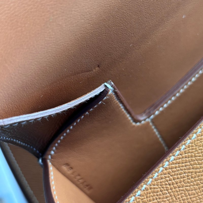 W刻::HERMES:: DELLA 18金棕色皮革銀釦肩背包 屁股包-30