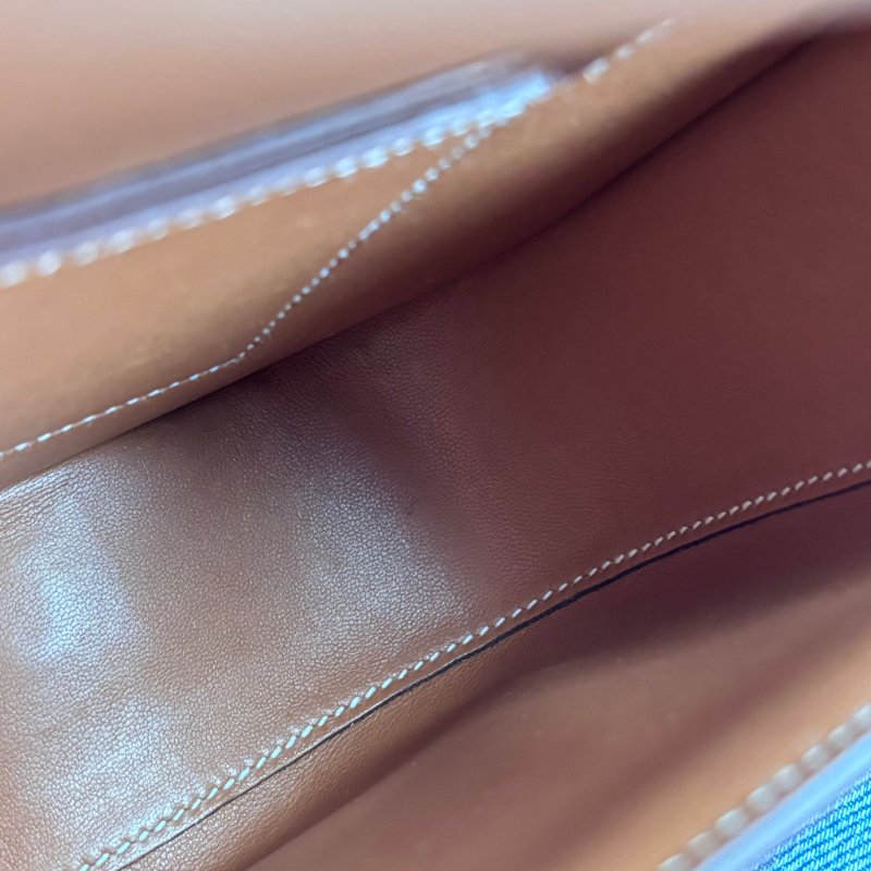 W刻::HERMES:: DELLA 18金棕色皮革銀釦肩背包 屁股包-35