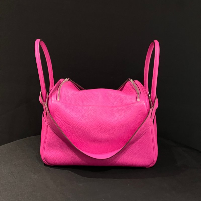 近新品 愛馬仕Hermes Lindy26 玫瑰紫銀扣 tc皮 手提肩背包-1