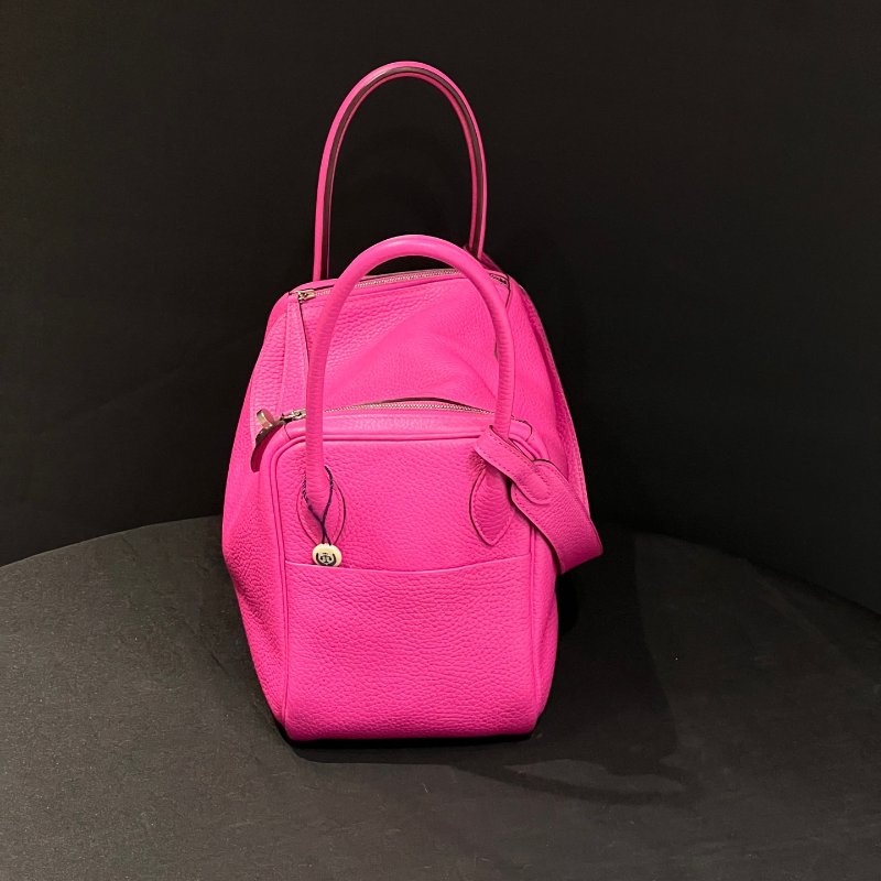 近新品 愛馬仕Hermes Lindy26 玫瑰紫銀扣 tc皮 手提肩背包-2