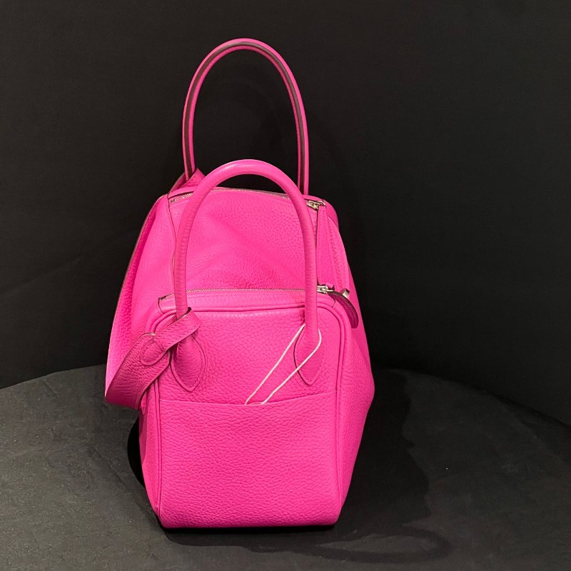 近新品 愛馬仕Hermes Lindy26 玫瑰紫銀扣 tc皮 手提肩背包-3