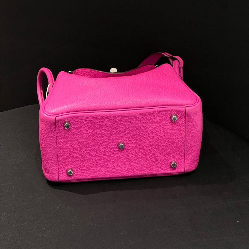 近新品 愛馬仕Hermes Lindy26 玫瑰紫銀扣 tc皮 手提肩背包-4
