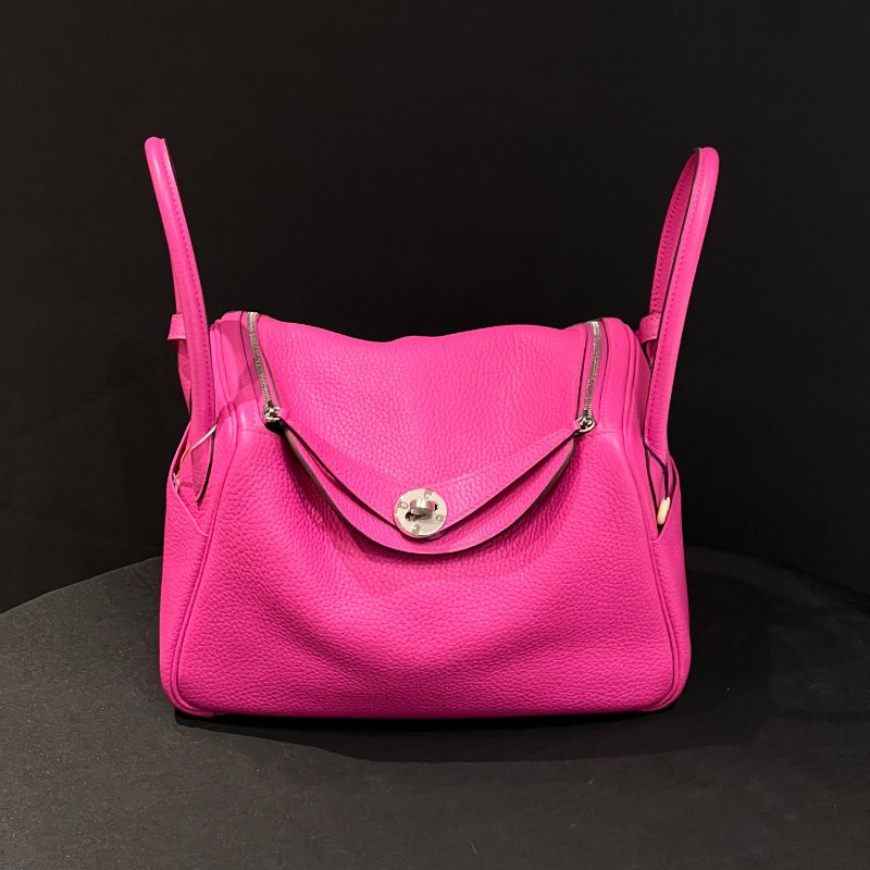 近新品 愛馬仕Hermes Lindy26 玫瑰紫銀扣 tc皮 手提肩背包-5