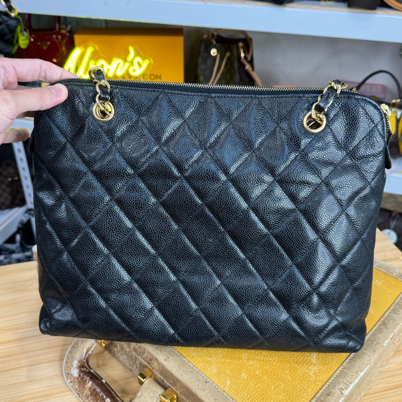 上架中🔑Chanel 黑荔枝紋信封托特包/肩背包-7