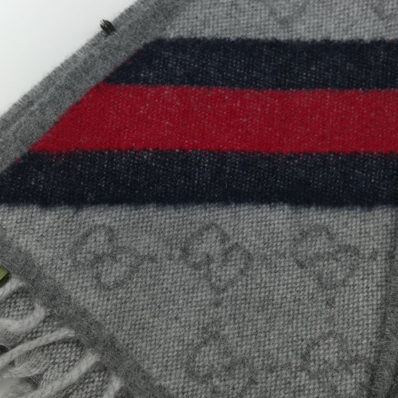 （閒置品♥️吊牌紙袋有）Gucci 古馳 GG logo 灰色 羊毛 流蘇圍巾-1