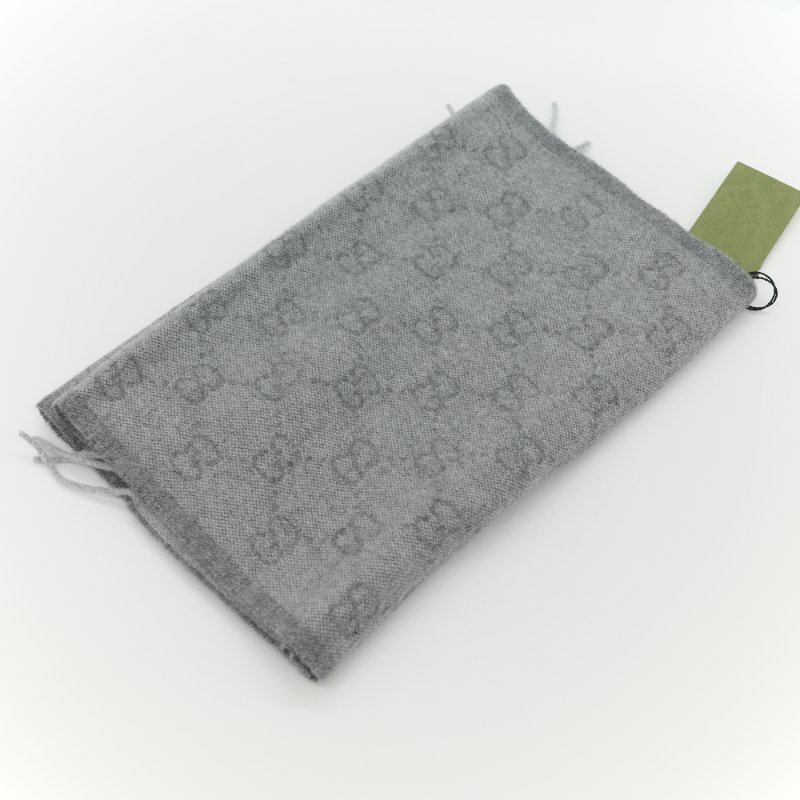 （閒置品♥️吊牌紙袋有）Gucci 古馳 GG logo 灰色 羊毛 流蘇圍巾-3