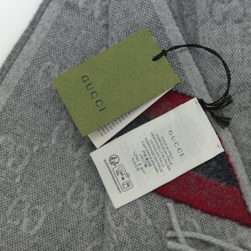 （閒置品♥️吊牌紙袋有）Gucci 古馳 GG logo 灰色 羊毛 流蘇圍巾-6