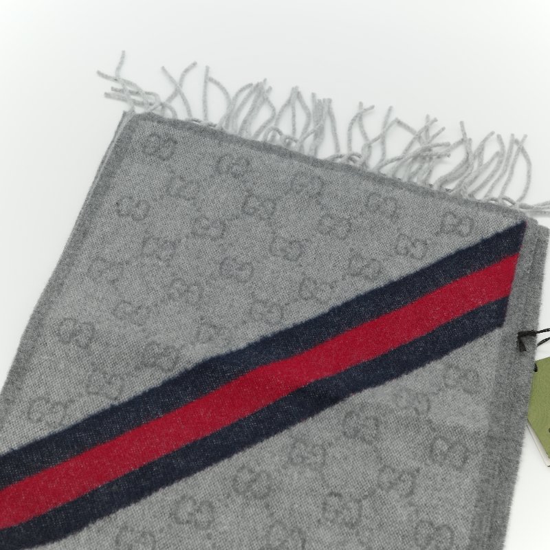 （閒置品♥️吊牌紙袋有）Gucci 古馳 GG logo 灰色 羊毛 流蘇圍巾-9
