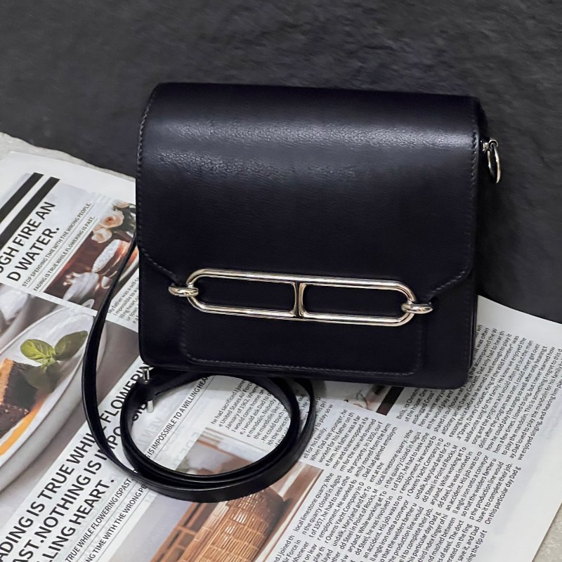 近新品 愛馬仕Hermes Mini Roulis黑銀 Evergrain皮 肩背包-0