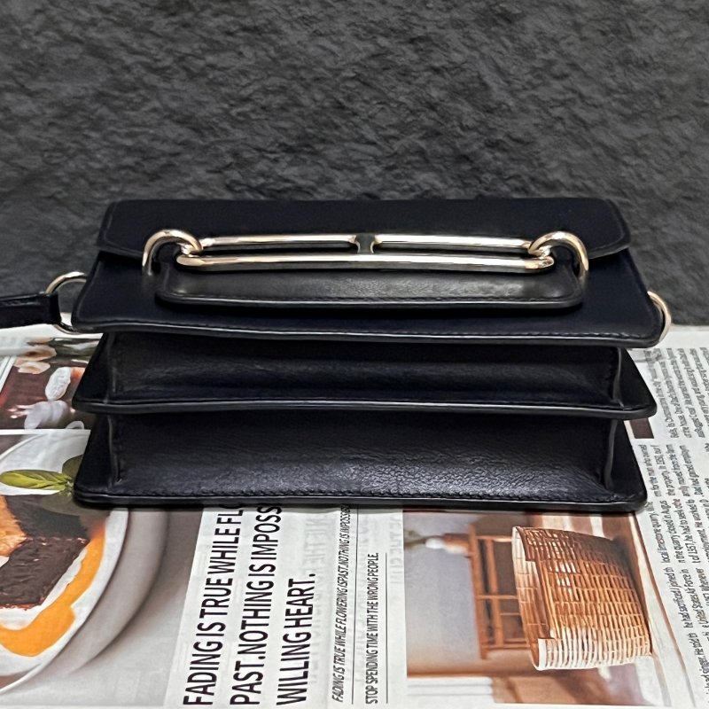 近新品 愛馬仕Hermes Mini Roulis黑銀 Evergrain皮 肩背包-7