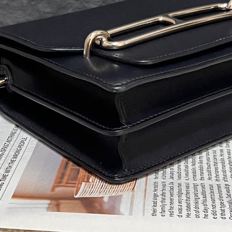 近新品 愛馬仕Hermes Mini Roulis黑銀 Evergrain皮 肩背包-9