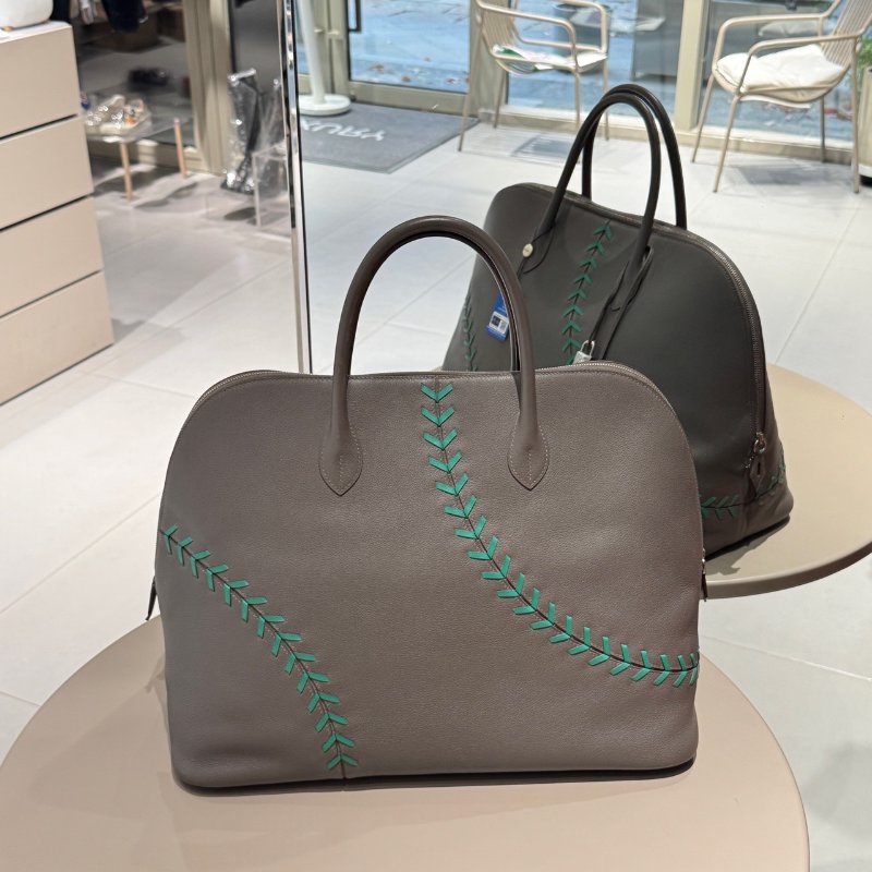 Hermes愛馬仕 Bolide45 棒球繫列錫器灰銀扣 ec皮 手提包-1