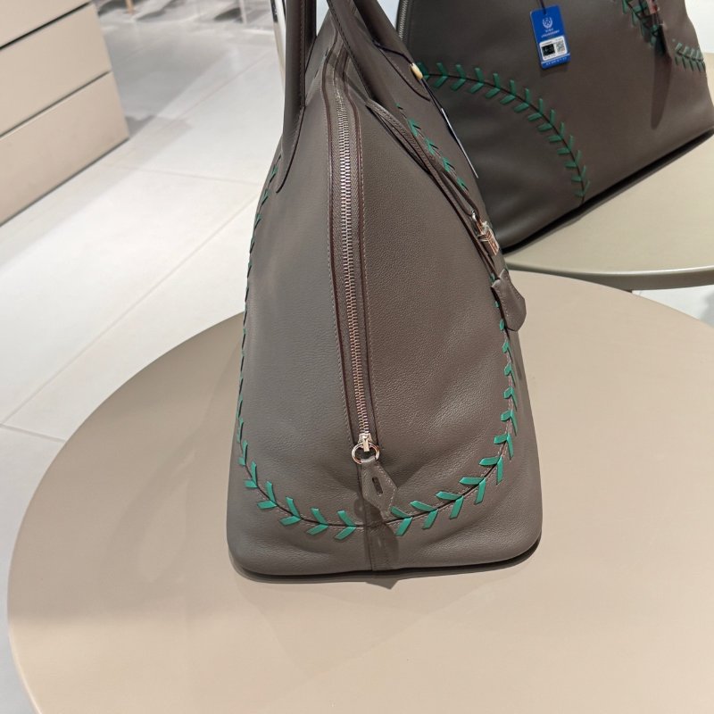 Hermes愛馬仕 Bolide45 棒球繫列錫器灰銀扣 ec皮 手提包-3