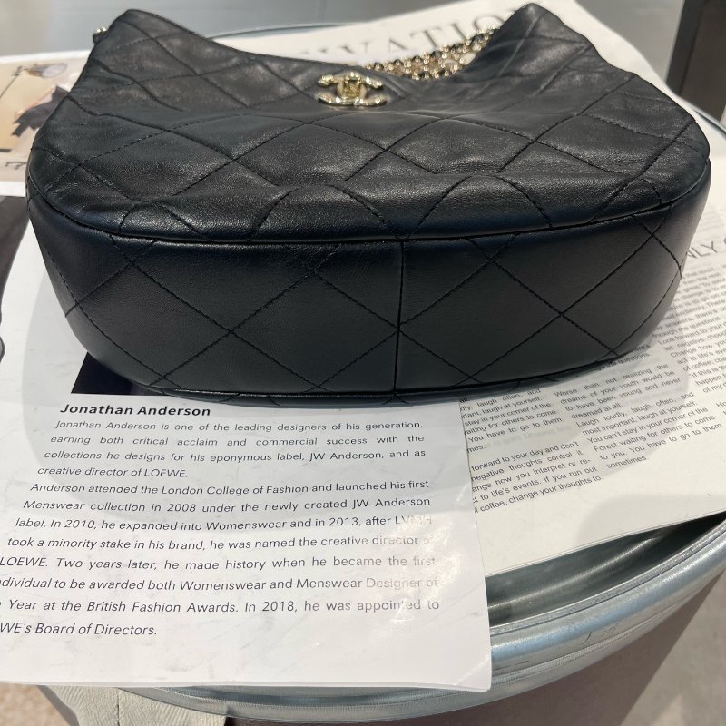 近新品 香奈兒/Chanel 瀑佈鏈Hobo 黑金羊皮肩背包-4