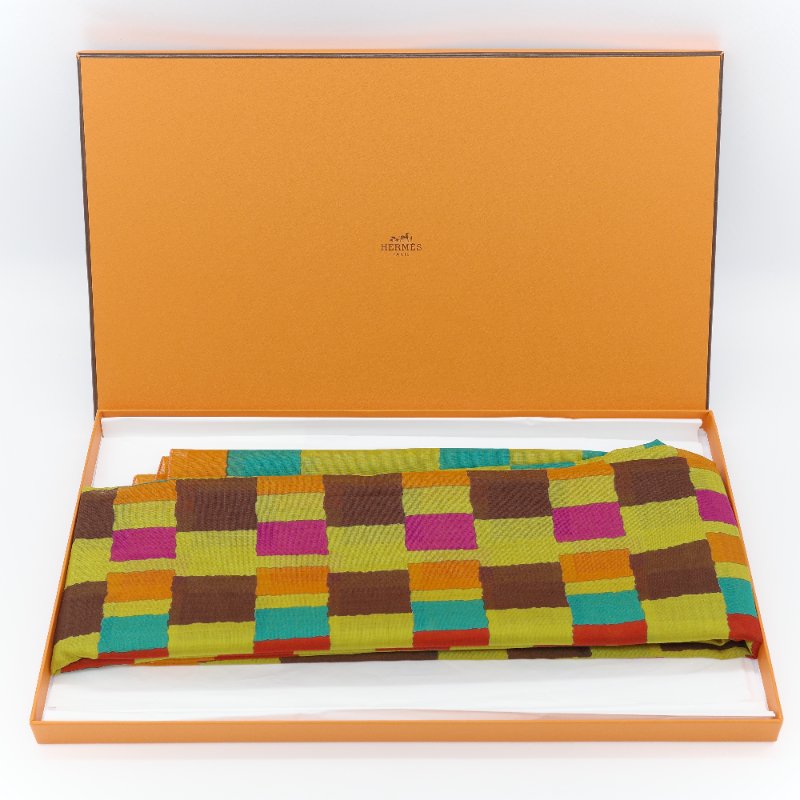 Hermès愛馬仕 Kente 多色印花 純棉圍巾 披肩-0