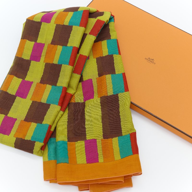 Hermès愛馬仕 Kente 多色印花 純棉圍巾 披肩-4