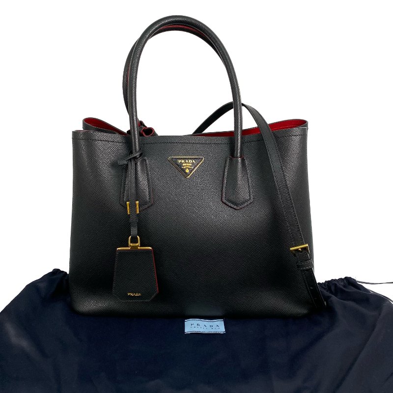 △ Prada 普拉達 Black Saffiano Leather 2 Way Bag 1BG756 黑色十字紋皮革兩用袋 - 267000694-0