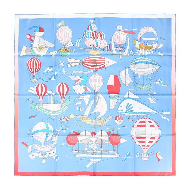 (稀有雙面印花♥️)Hermès 愛馬仕 Les Folies du Ciel天空的瘋狂 雙面印花 真絲方巾-0