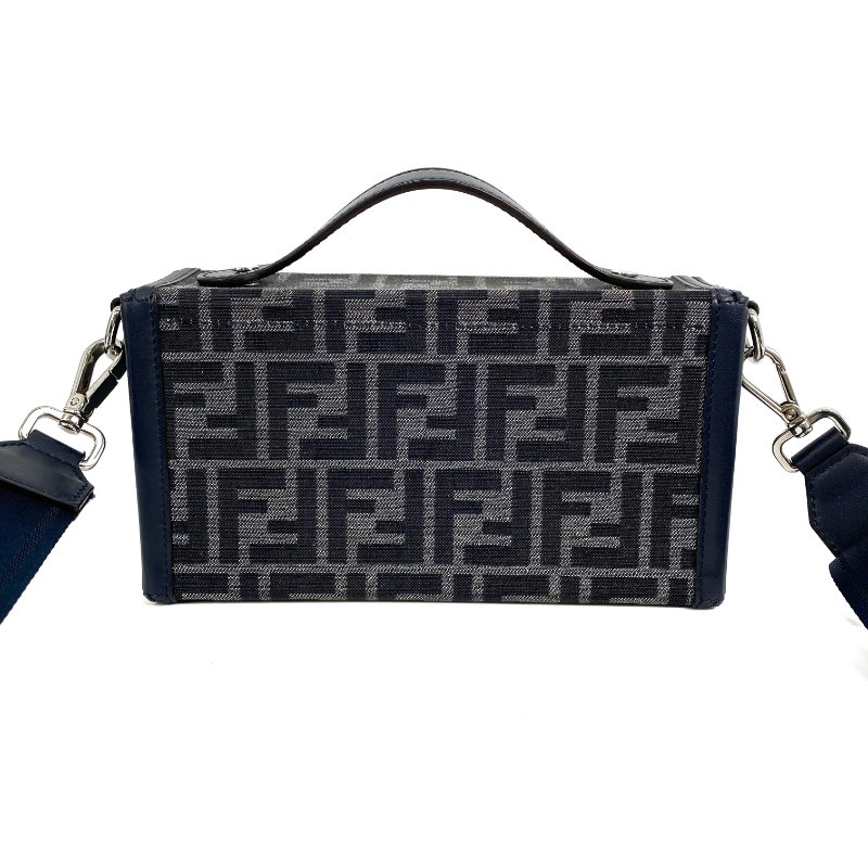 △ Fendi 芬迪 Navy Canvas Baguette Soft Trunk Crossbody Bag 7VA565 深藍色帆布經典老花斜背袋 - 267000503-2