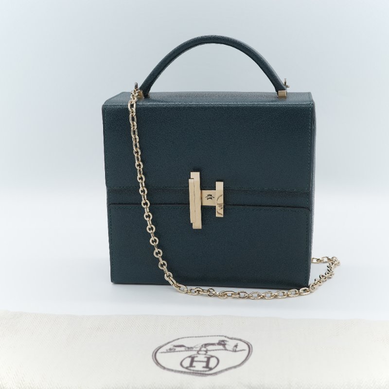 Hermès愛馬仕 Cinhetic 松石綠色 山羊皮 斜背包-0