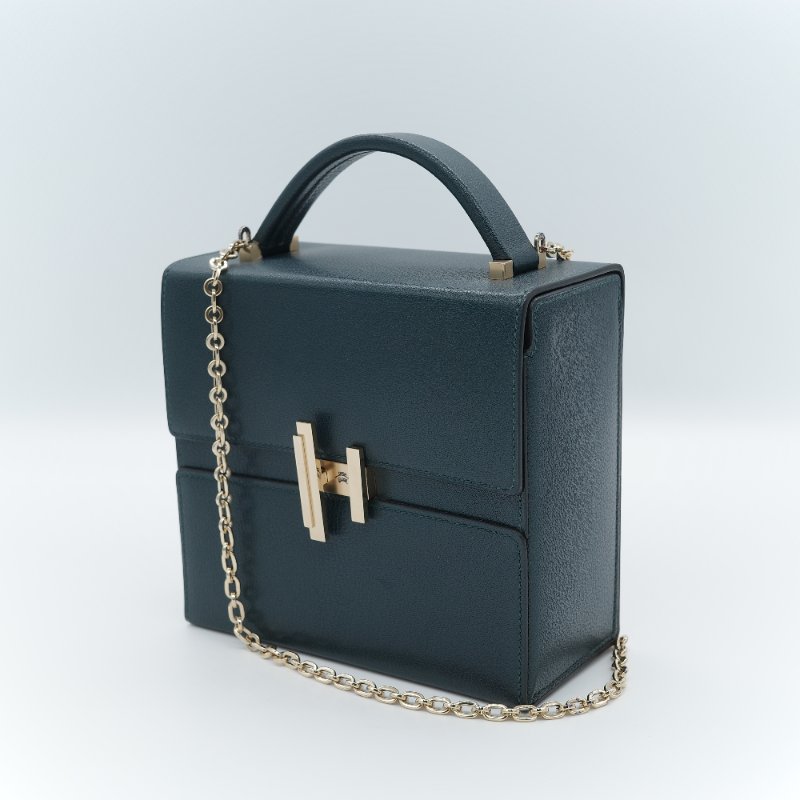 Hermès愛馬仕 Cinhetic 松石綠色 山羊皮 斜背包-4