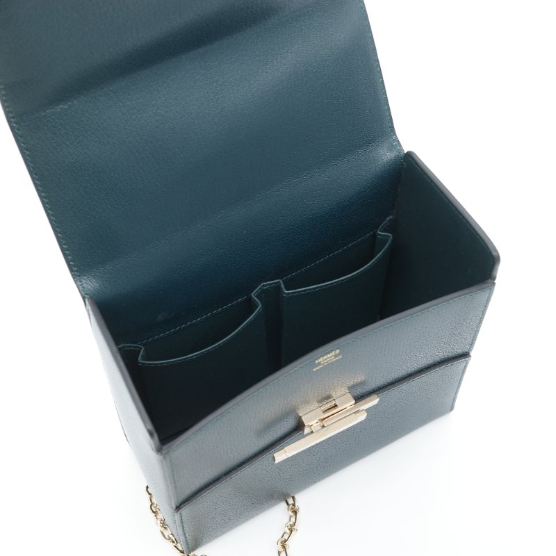 Hermès愛馬仕 Cinhetic 松石綠色 山羊皮 斜背包-15