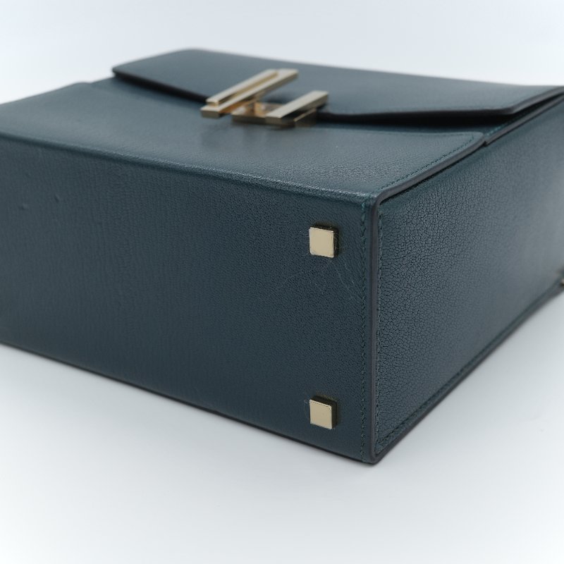 Hermès愛馬仕 Cinhetic 松石綠色 山羊皮 斜背包-17