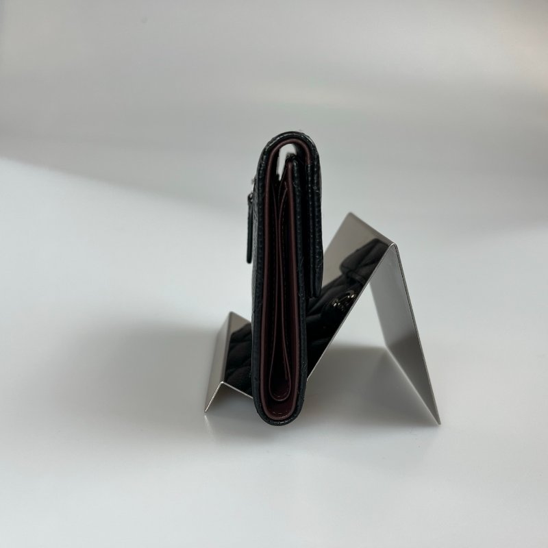 CHANEL CF三折短夾 荔枝黑銀 27開-3