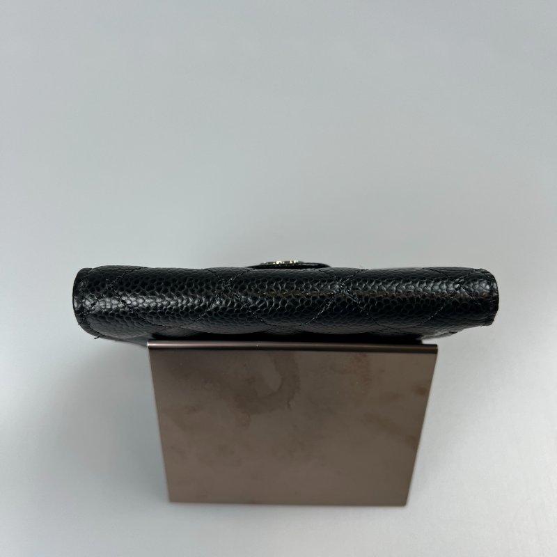 CHANEL CF三折短夾 荔枝黑銀 27開-5