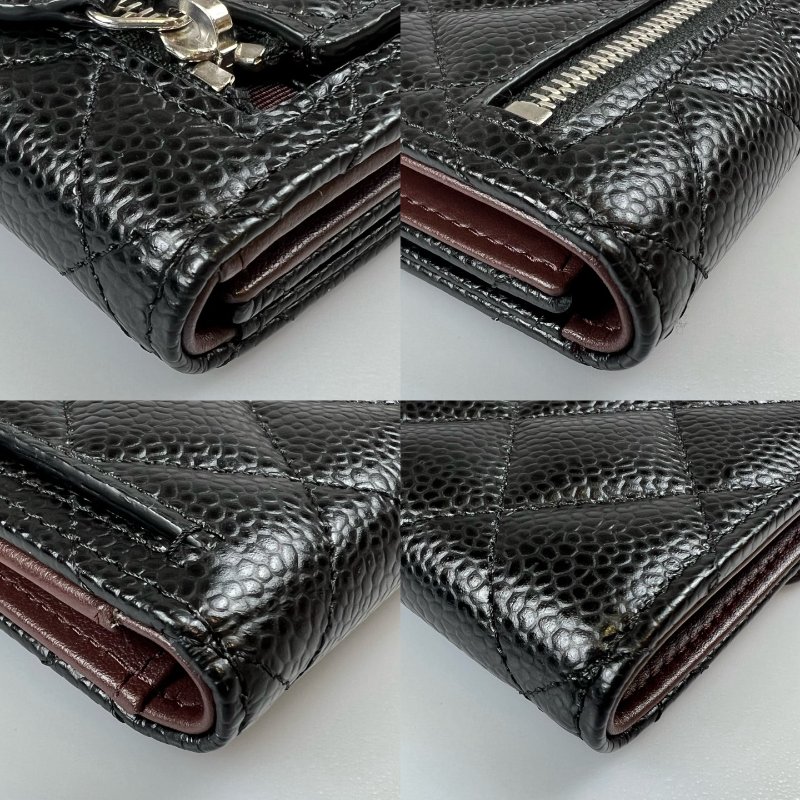 CHANEL CF三折短夾 荔枝黑銀 27開-8