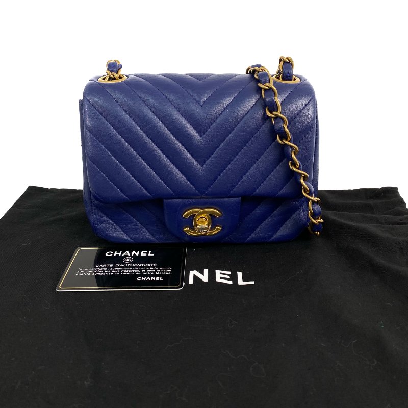 △ Chanel 香奈兒 Navy Lambskin Gold Tone Metal V-Stitch Chain Crossbody Bag No.21 深藍色小羊皮金色金屬鎖鏈斜背袋No.21 - 267000721-0