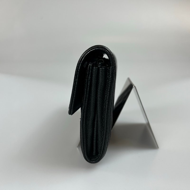 CHANEL BOY銀釦翻蓋長夾 荔枝黑 22開-2