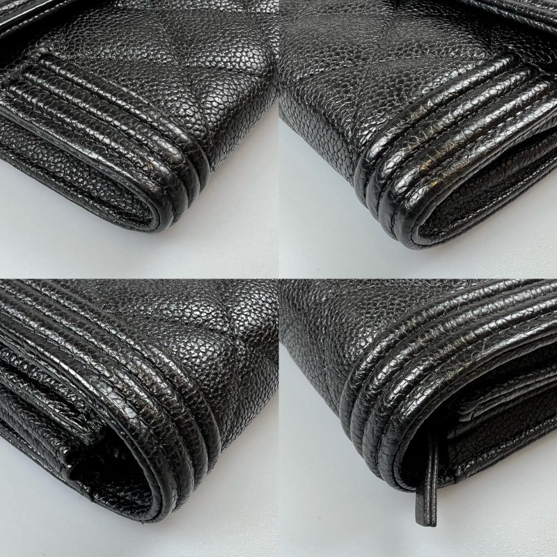 CHANEL BOY銀釦翻蓋長夾 荔枝黑 22開-9