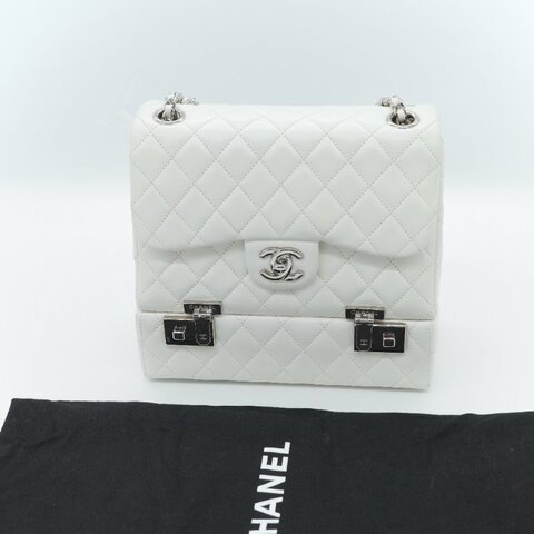 Chanel 香奈兒 Cockpit 白色菱格紋 羊皮 翻蓋包 斜背包